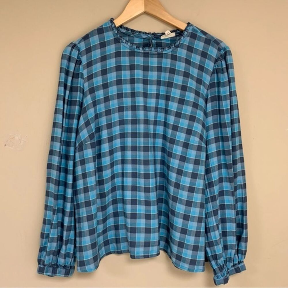 Blue Buffalo Plaid Blouse Women’s Shirt Top Blouse Boho Western Women’s 1X